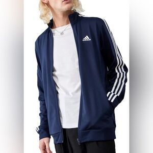 Adidas Mens Track Jacket 3 Stripe Full Zip Navy Blue w/White Stripes M NWOT Y2K